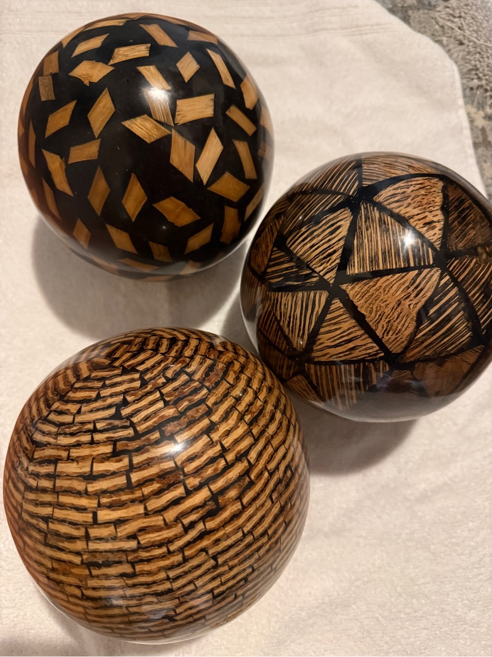 Decorative Carved Wood Spheres - Black & Natural Brown Set of 3